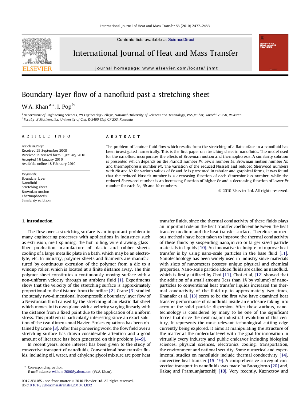 Boundary-layer flow of a nanofluid past a stretching sheet