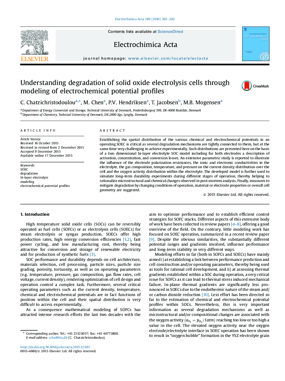 Understanding degradation of solid oxide electrolysis cells through modeling of electrochemical potential profiles