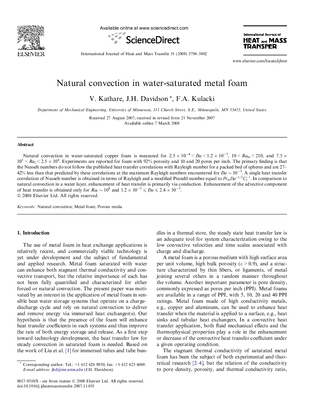 Natural convection in water-saturated metal foam