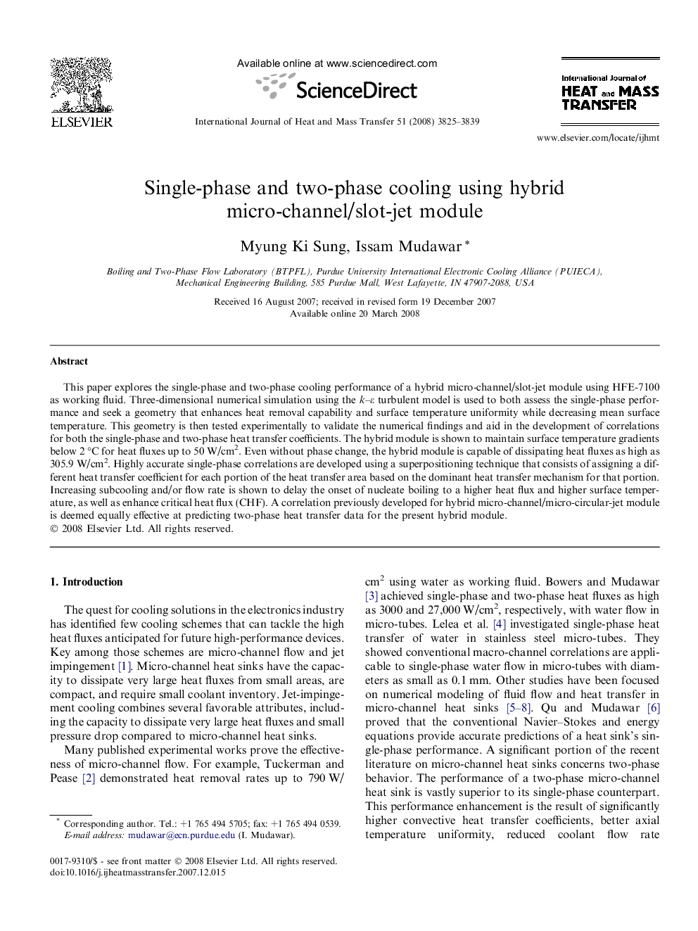 Single-phase and two-phase cooling using hybrid micro-channel/slot-jet module