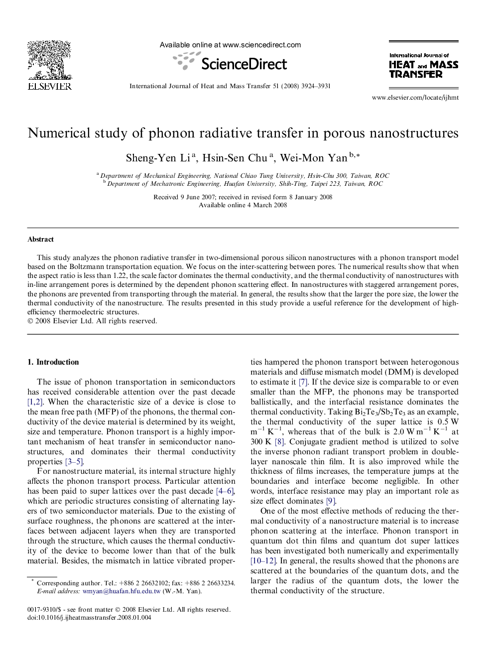 Numerical study of phonon radiative transfer in porous nanostructures