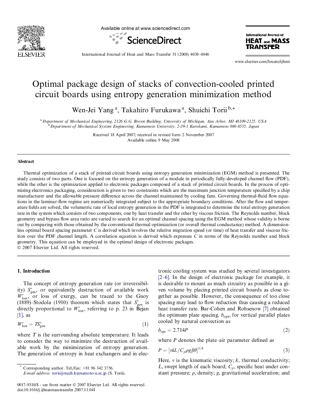 Optimal package design of stacks of convection-cooled printed circuit boards using entropy generation minimization method