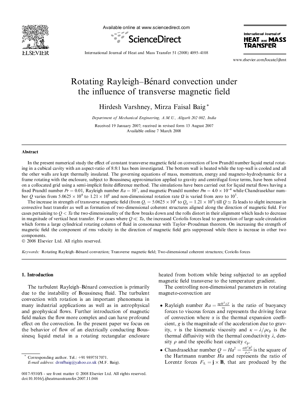 Rotating Rayleigh–Bénard convection under the influence of transverse magnetic field