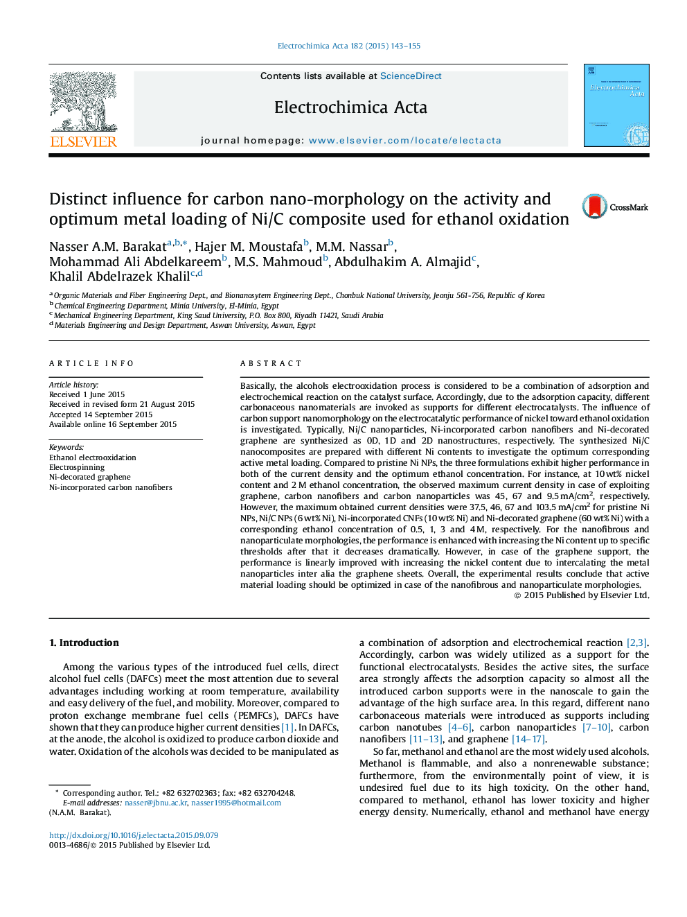 Distinct influence for carbon nano-morphology on the activity and optimum metal loading of Ni/C composite used for ethanol oxidation