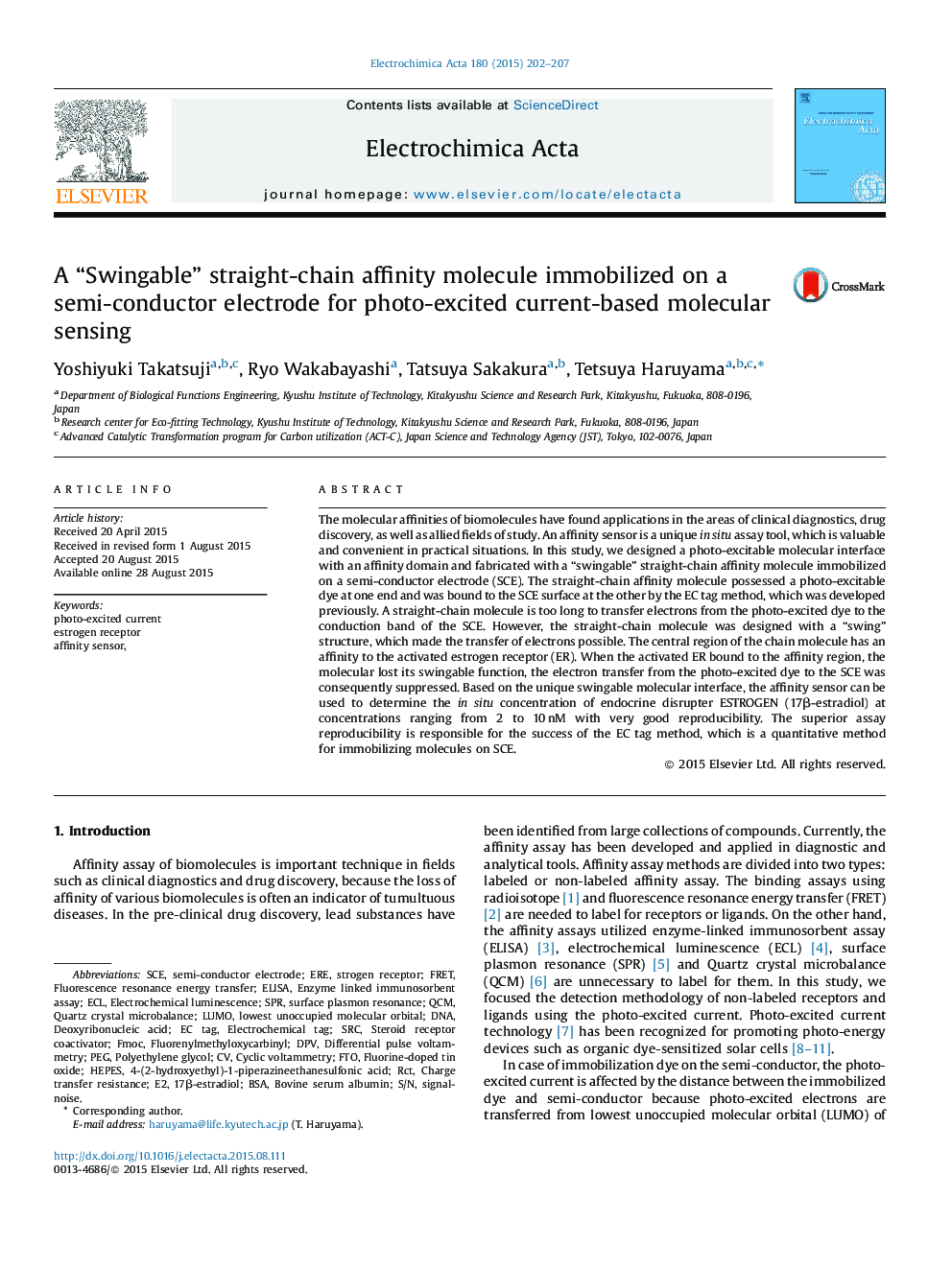 A “Swingable” straight-chain affinity molecule immobilized on a semi-conductor electrode for photo-excited current-based molecular sensing