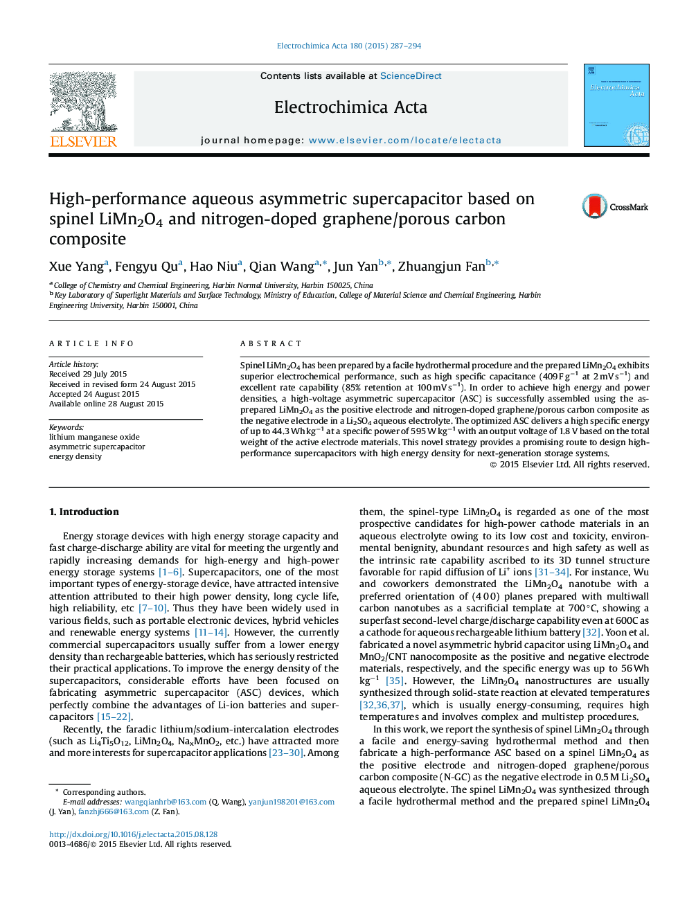 High-performance aqueous asymmetric supercapacitor based on spinel LiMn2O4 and nitrogen-doped graphene/porous carbon composite