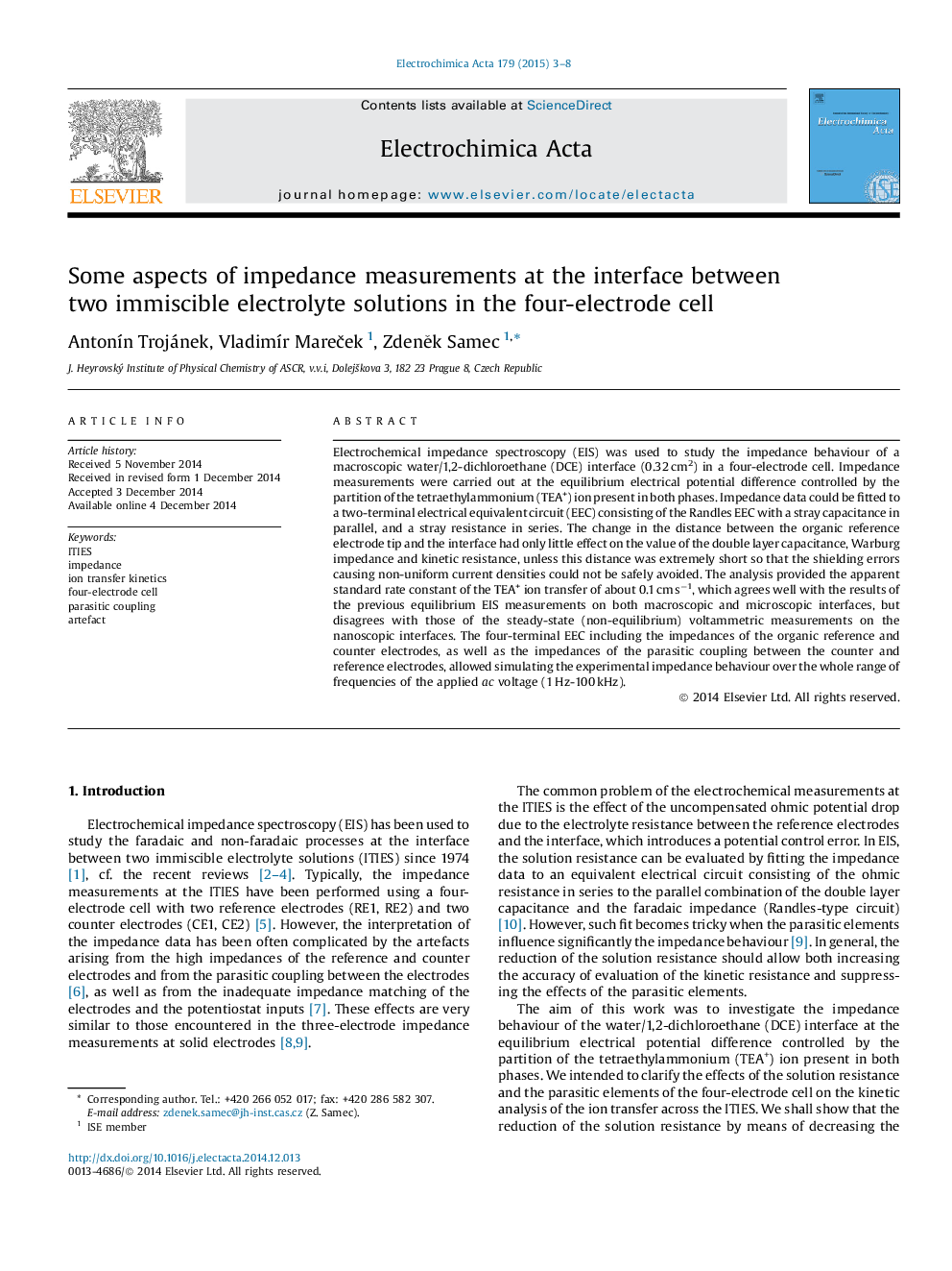 Some aspects of impedance measurements at the interface between two immiscible electrolyte solutions in the four-electrode cell