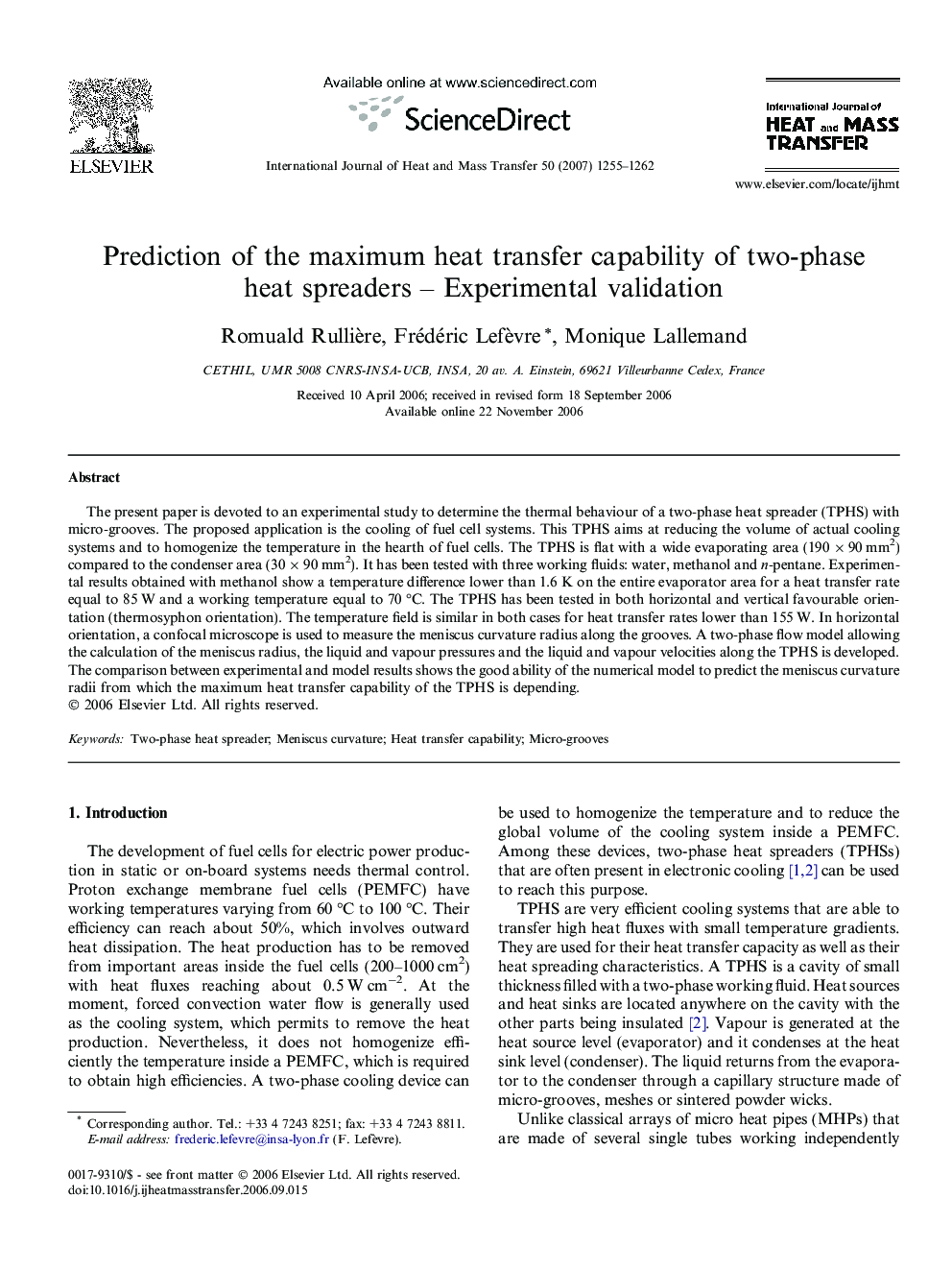 Prediction of the maximum heat transfer capability of two-phase heat spreaders – Experimental validation