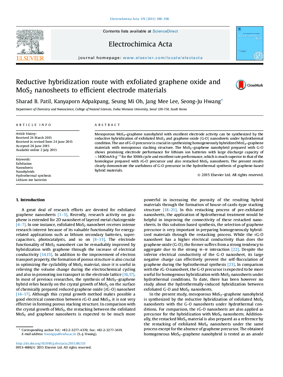 Reductive hybridization route with exfoliated graphene oxide and MoS2 nanosheets to efficient electrode materials