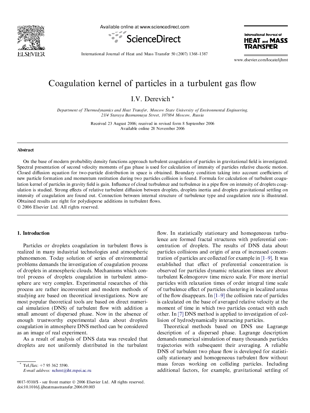 Coagulation kernel of particles in a turbulent gas flow