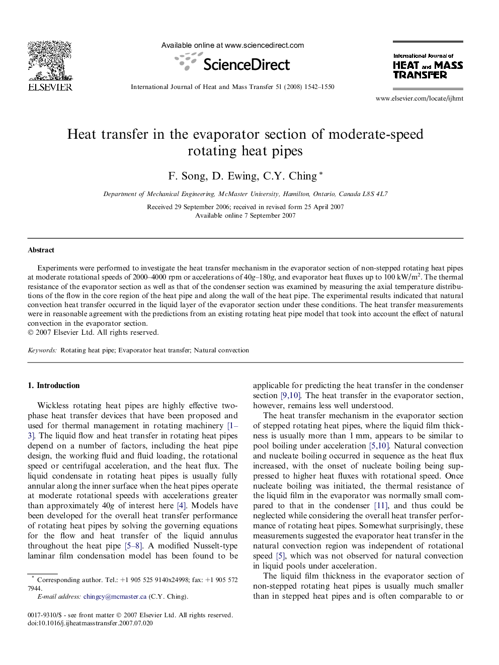 Heat transfer in the evaporator section of moderate-speed rotating heat pipes