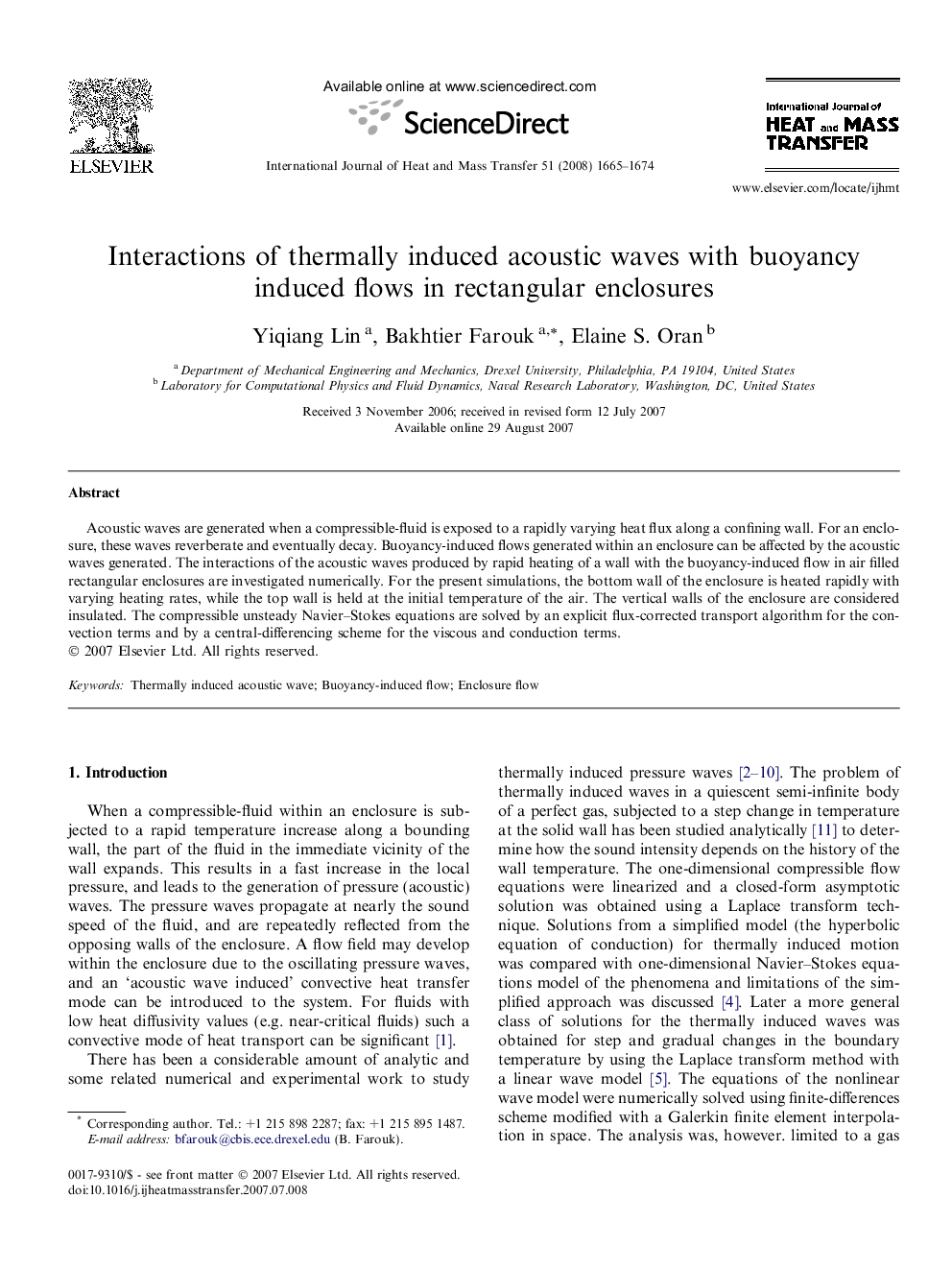 Interactions of thermally induced acoustic waves with buoyancy induced flows in rectangular enclosures