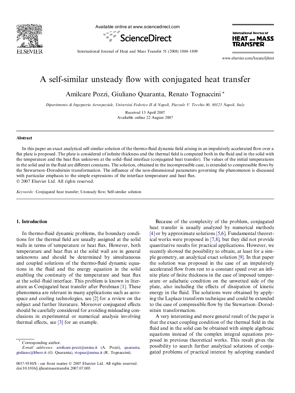 A self-similar unsteady flow with conjugated heat transfer