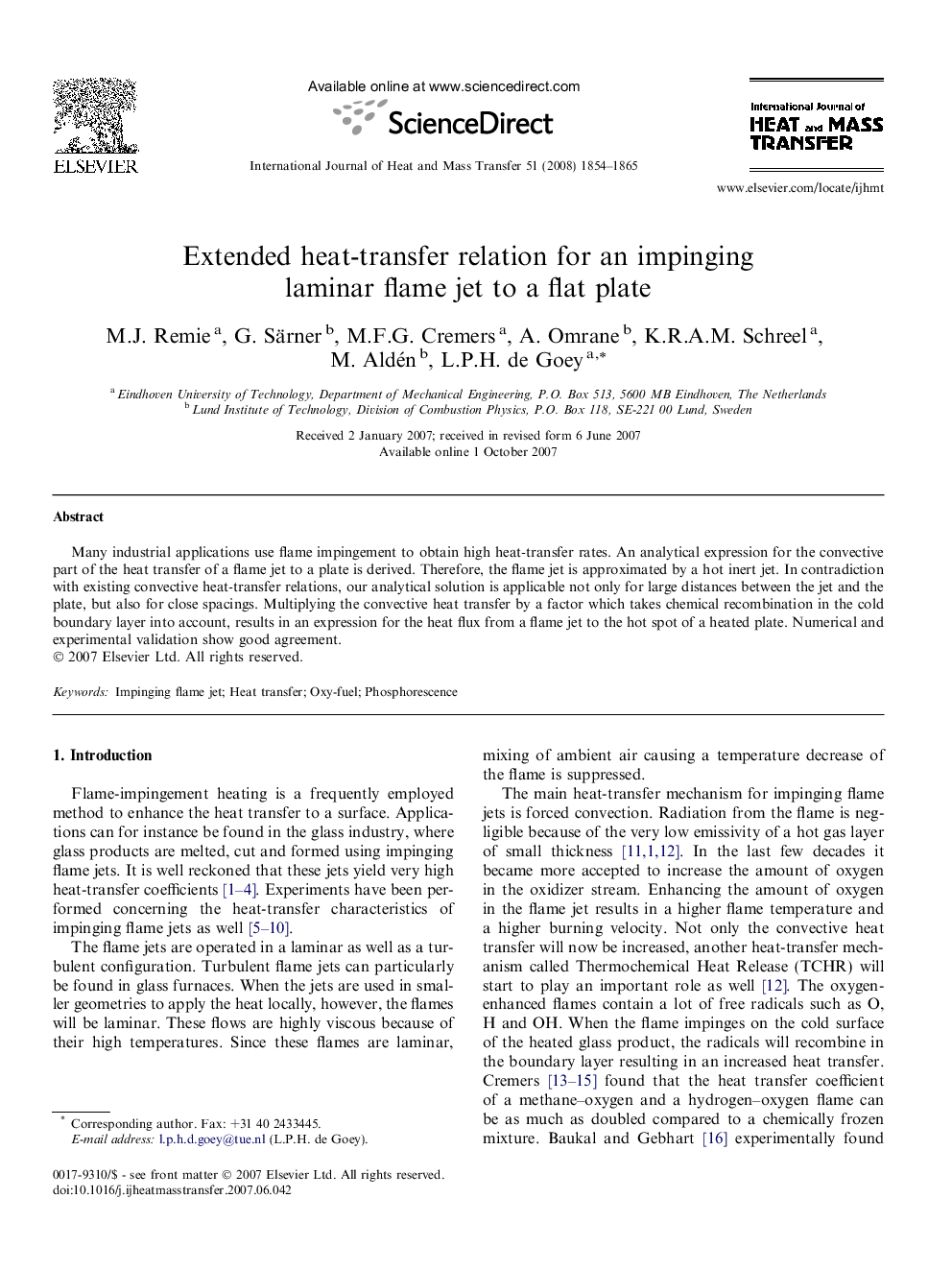 Extended heat-transfer relation for an impinging laminar flame jet to a flat plate