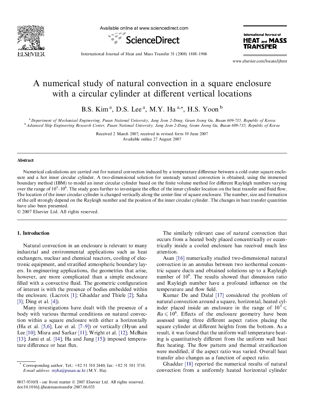 A numerical study of natural convection in a square enclosure with a circular cylinder at different vertical locations