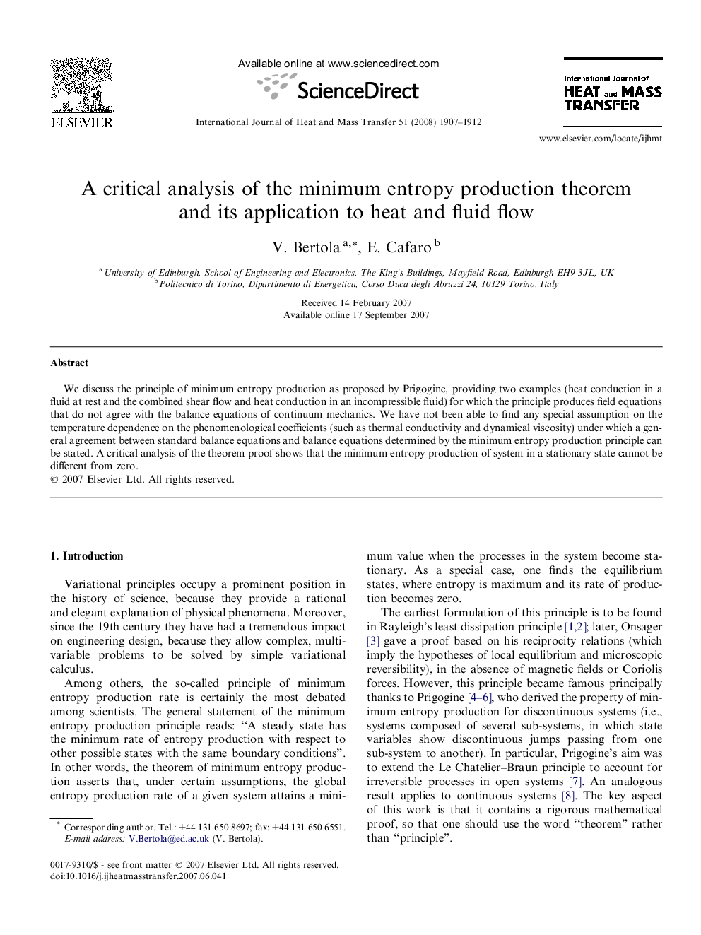 A critical analysis of the minimum entropy production theorem and its application to heat and fluid flow