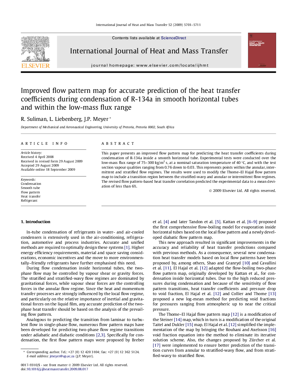 Improved flow pattern map for accurate prediction of the heat transfer coefficients during condensation of R-134a in smooth horizontal tubes and within the low-mass flux range