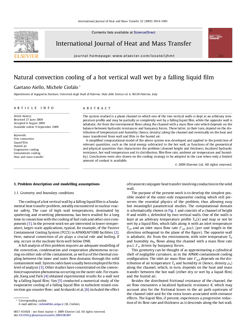 Natural convection cooling of a hot vertical wall wet by a falling liquid film