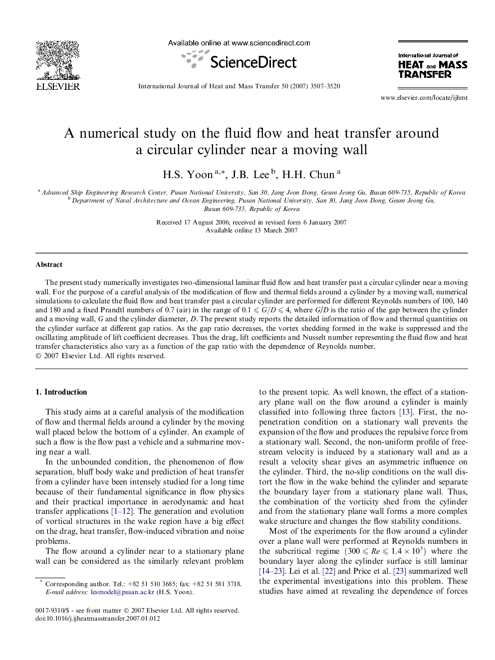 A numerical study on the fluid flow and heat transfer around a circular cylinder near a moving wall