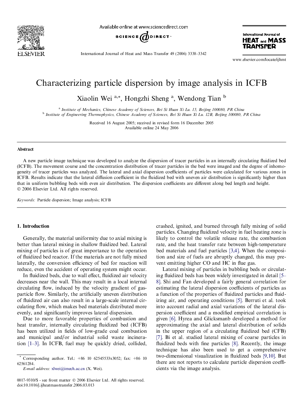 Characterizing particle dispersion by image analysis in ICFB