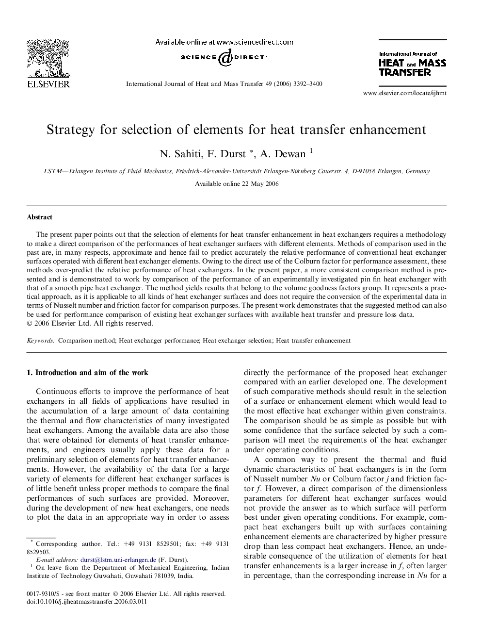 Strategy for selection of elements for heat transfer enhancement