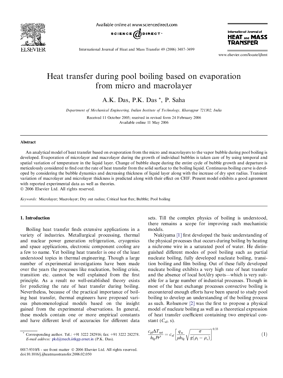 Heat transfer during pool boiling based on evaporation from micro and macrolayer