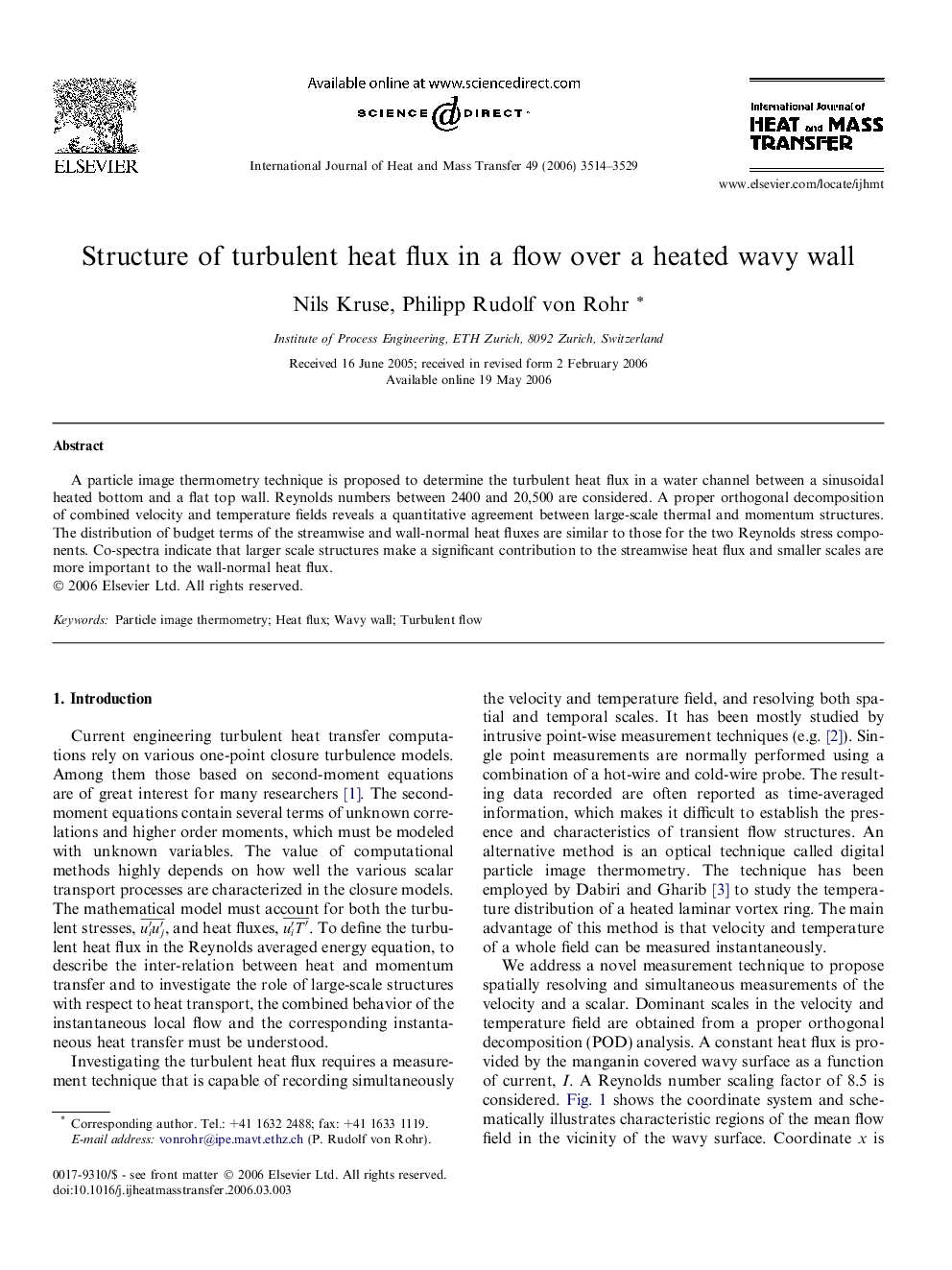عکس صفحه اول مقاله: Structure of turbulent heat flux in a flow over a heated wavy wall Structure of turbulent heat flux in a flow over a heated wavy wall