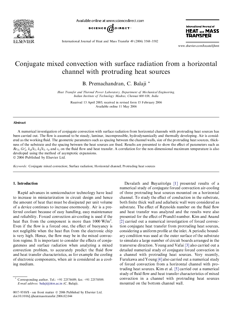 Conjugate mixed convection with surface radiation from a horizontal channel with protruding heat sources