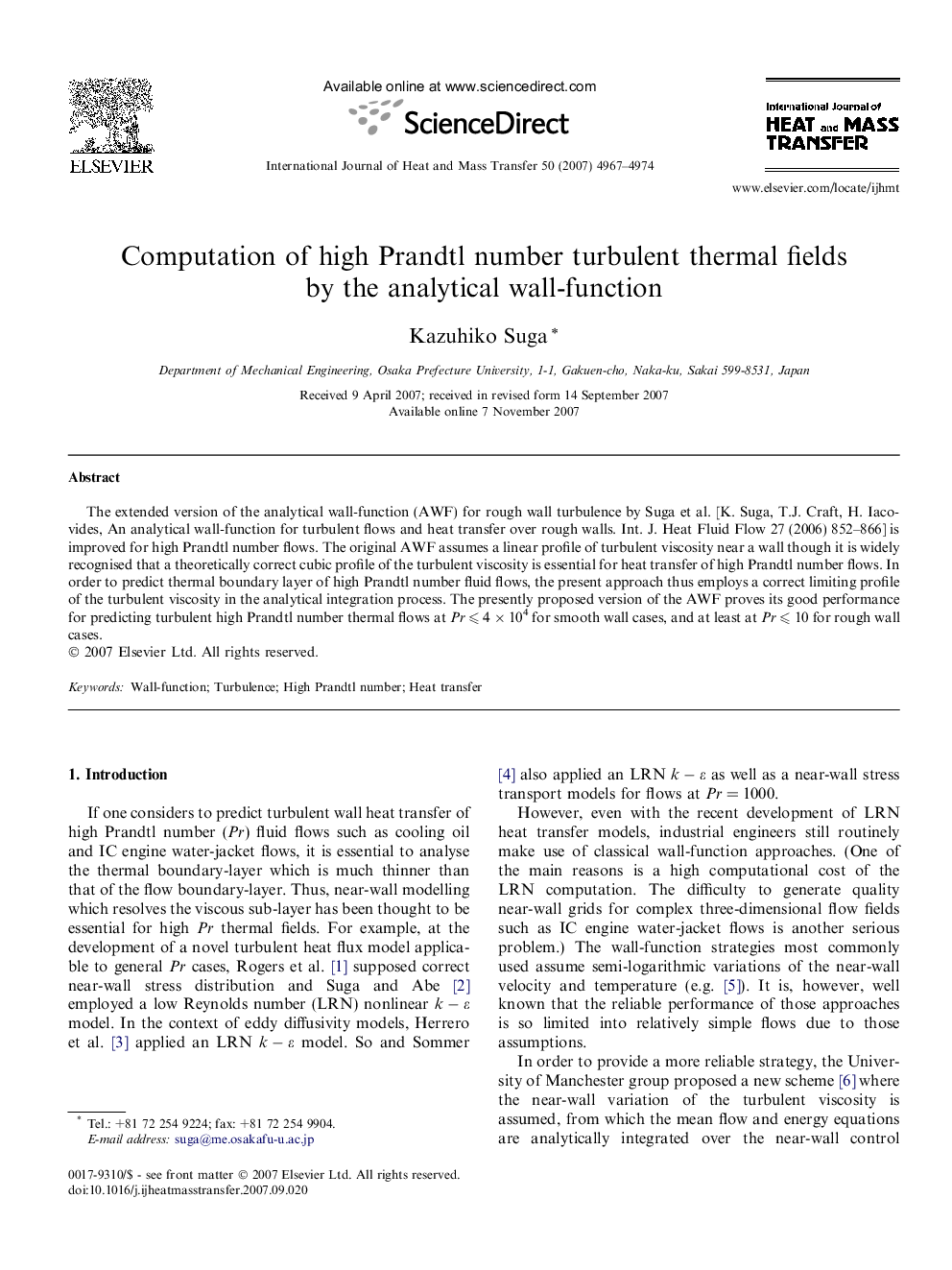 Computation of high Prandtl number turbulent thermal fields by the analytical wall-function