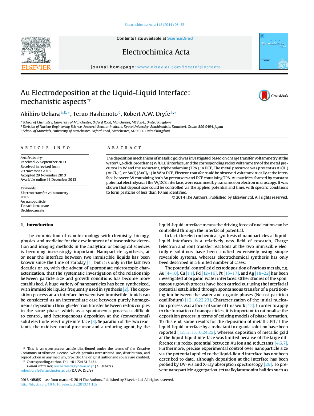 Au Electrodeposition at the Liquid-Liquid Interface: mechanistic aspects