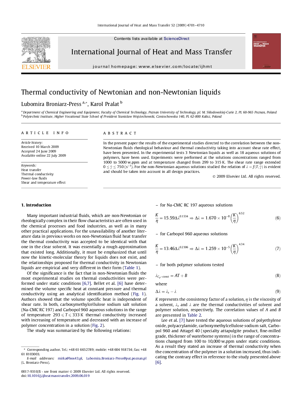 Thermal conductivity of Newtonian and non-Newtonian liquids