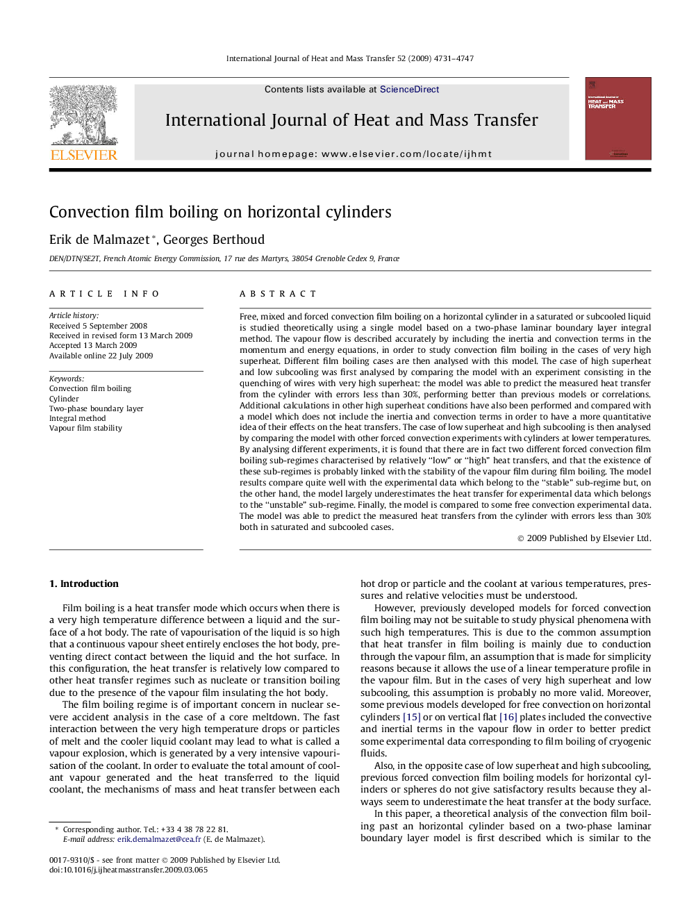 Convection film boiling on horizontal cylinders