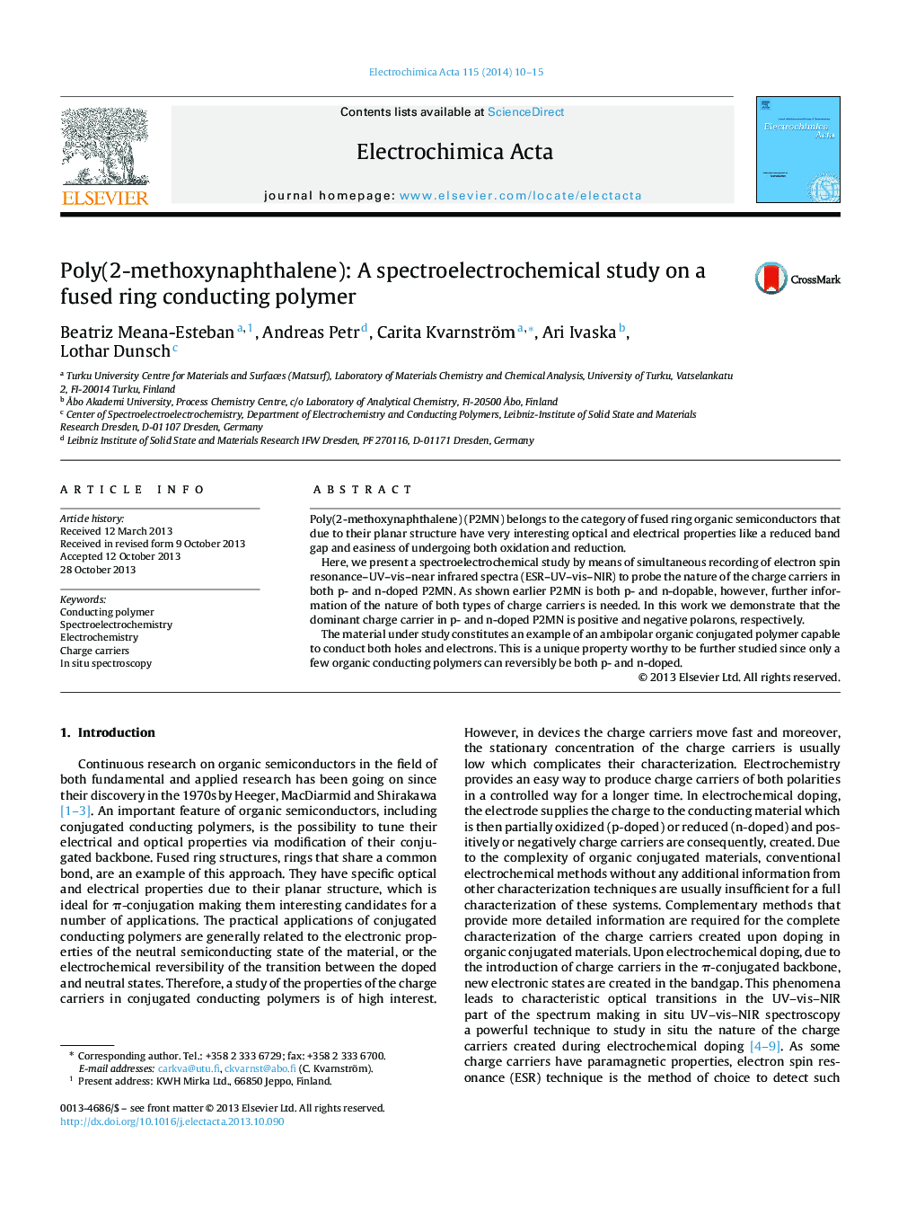 Poly(2-methoxynaphthalene): A spectroelectrochemical study on a fused ring conducting polymer