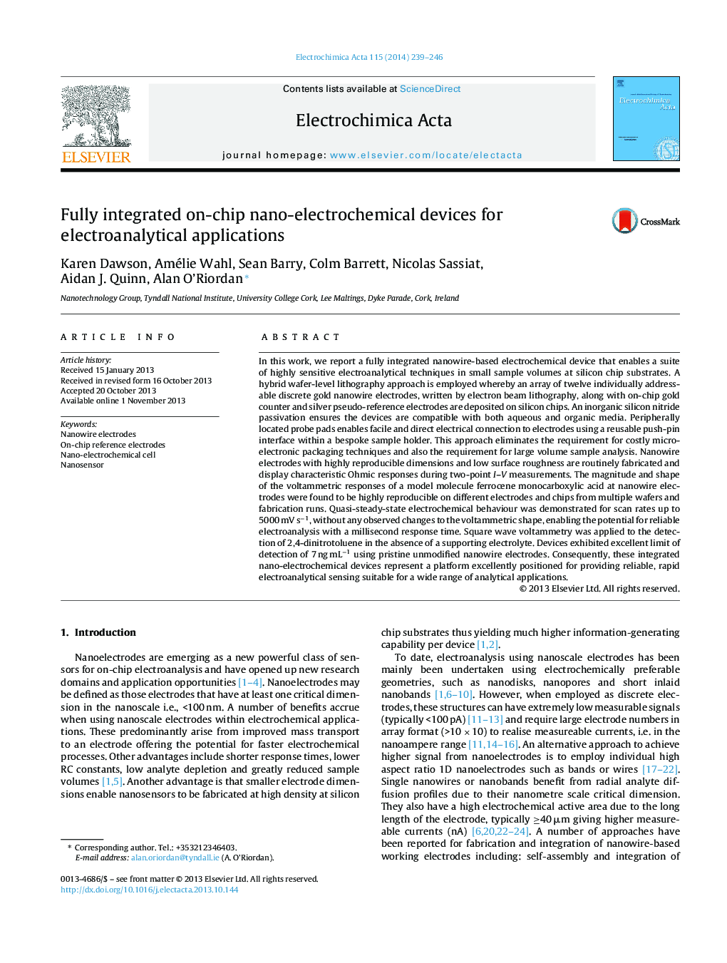 Fully integrated on-chip nano-electrochemical devices for electroanalytical applications