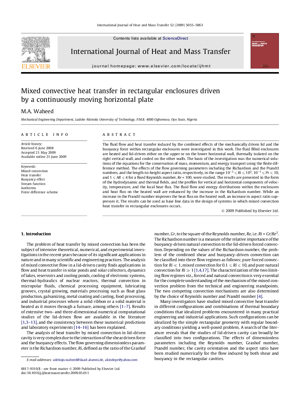 Mixed convective heat transfer in rectangular enclosures driven by a continuously moving horizontal plate