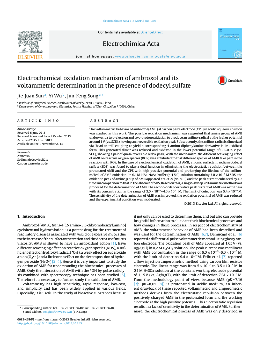 Electrochemical oxidation mechanism of ambroxol and its voltammetric determination in the presence of dodecyl sulfate