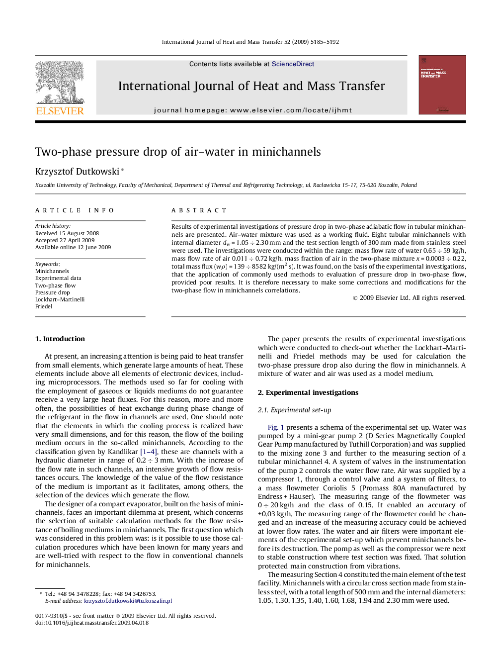 Two-phase pressure drop of air–water in minichannels