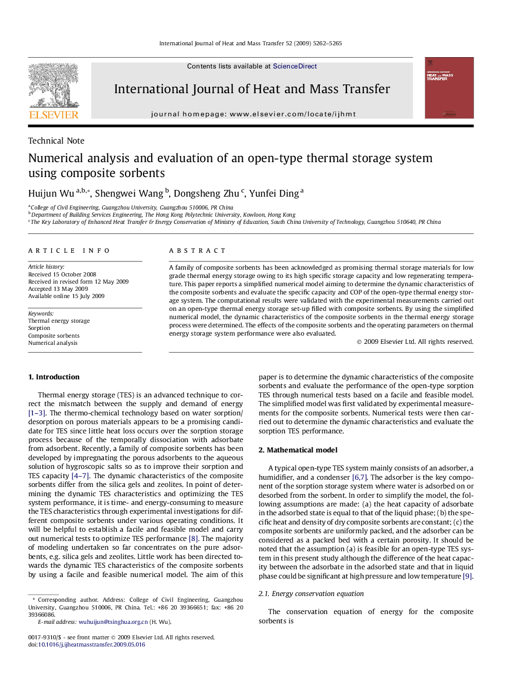 Numerical analysis and evaluation of an open-type thermal storage system using composite sorbents