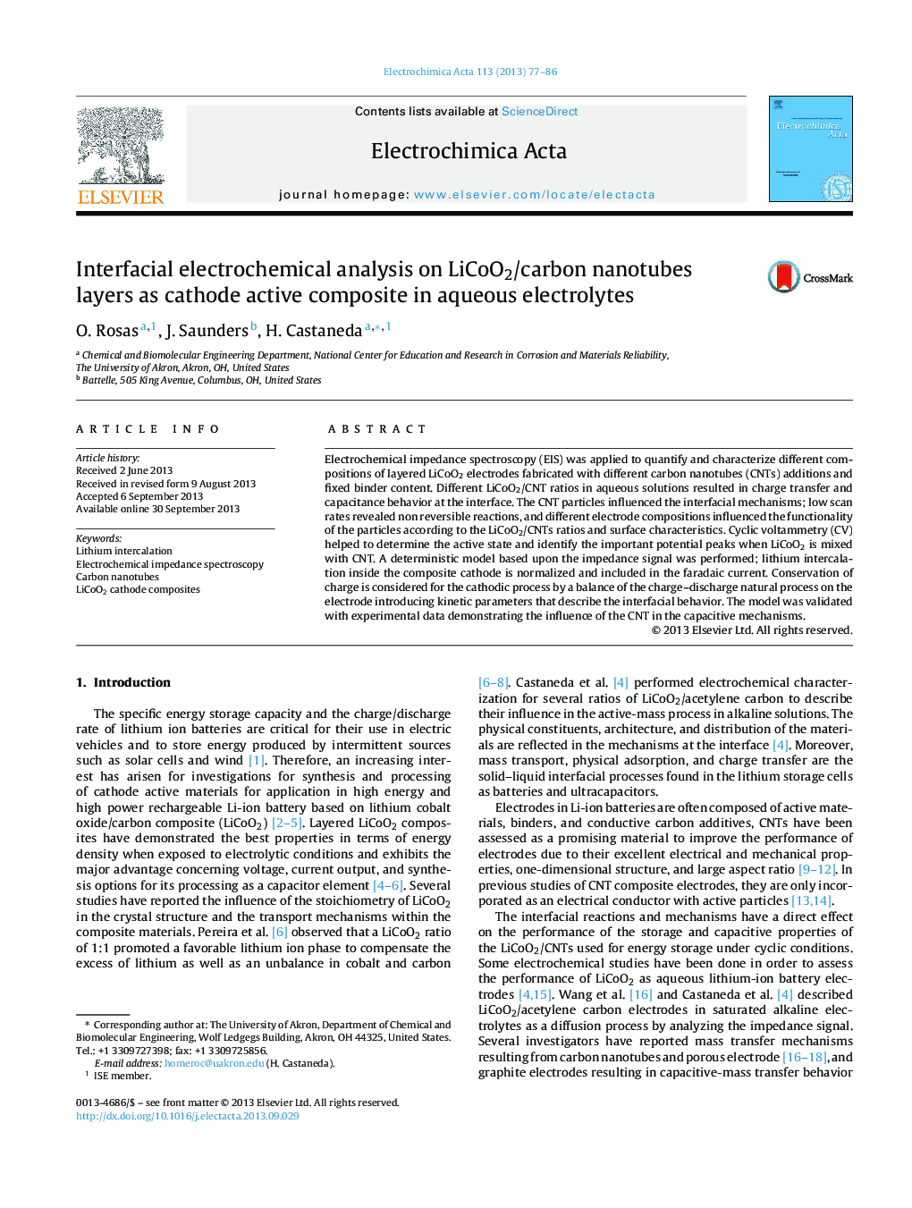 Interfacial electrochemical analysis on LiCoO2/carbon nanotubes layers as cathode active composite in aqueous electrolytes