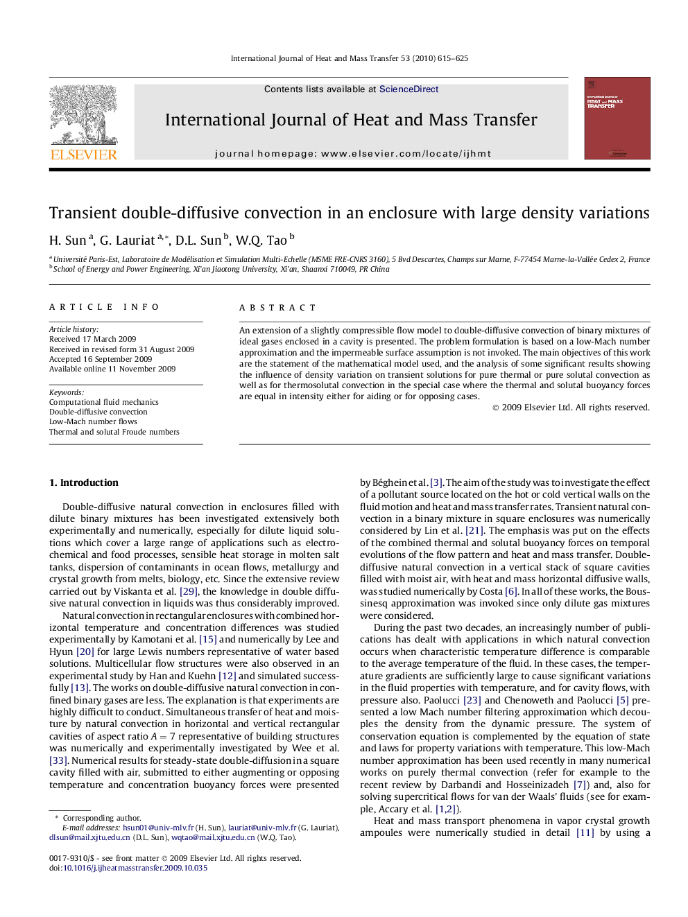 Transient double-diffusive convection in an enclosure with large density variations