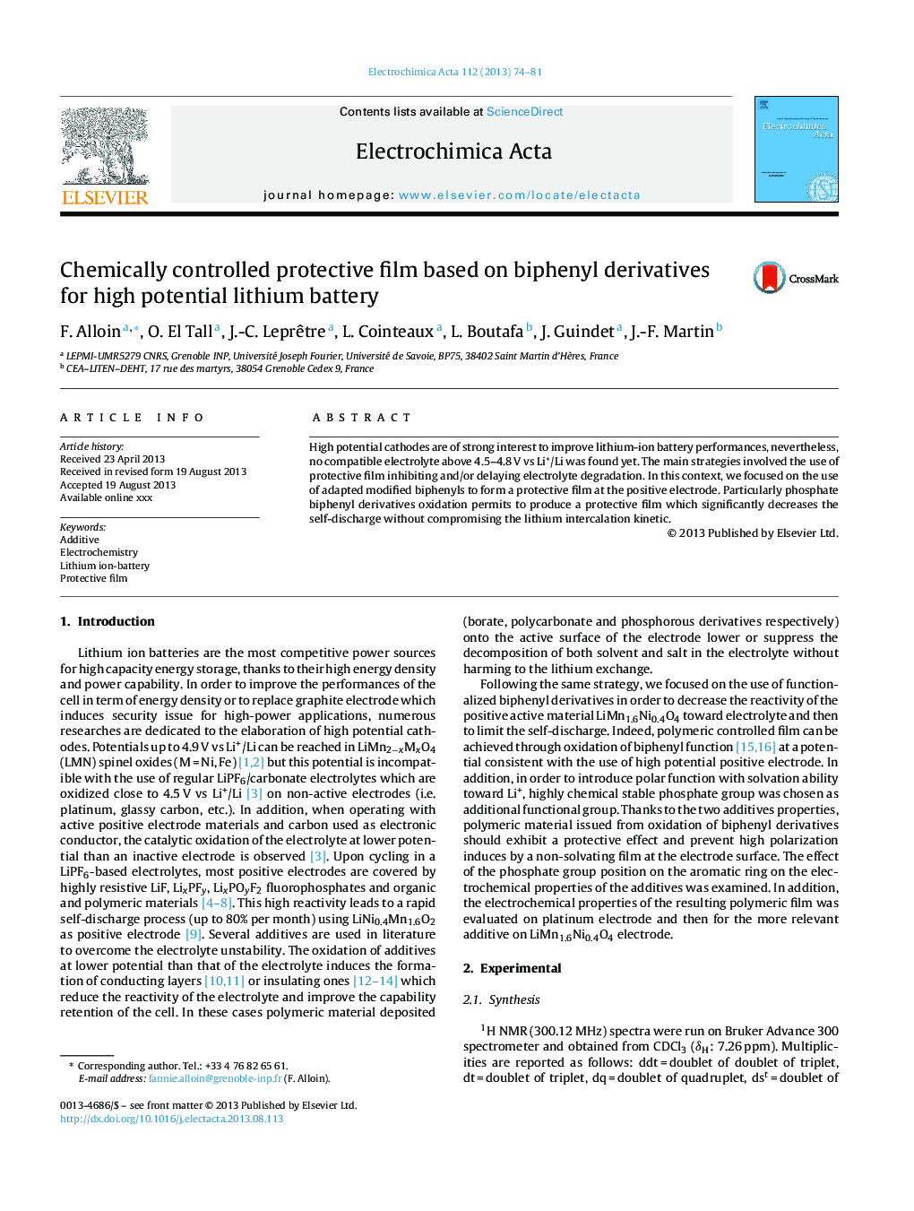 Chemically controlled protective film based on biphenyl derivatives for high potential lithium battery