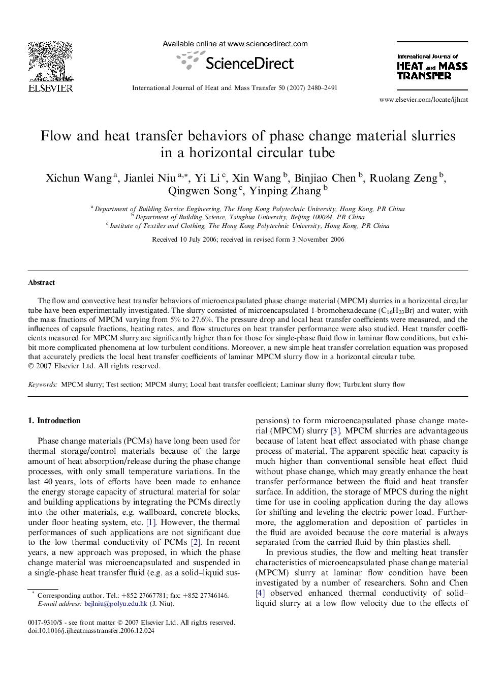 Flow and heat transfer behaviors of phase change material slurries in a horizontal circular tube