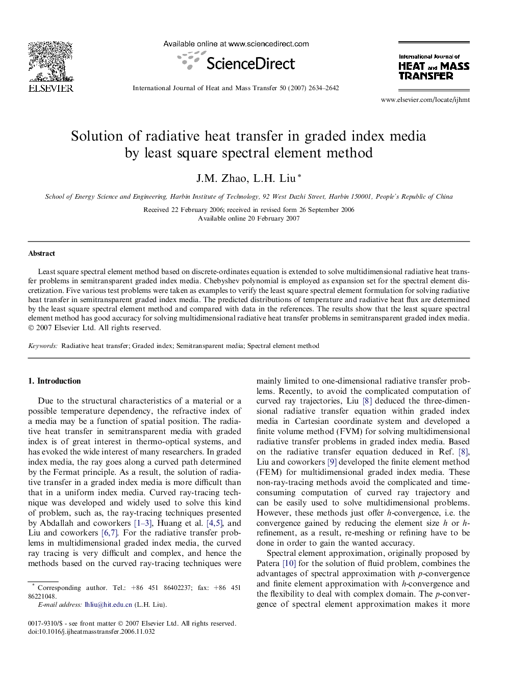 Solution of radiative heat transfer in graded index media by least square spectral element method