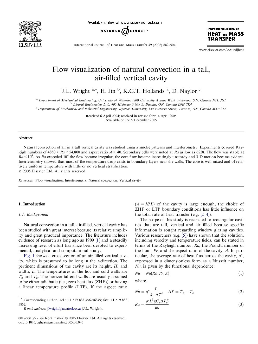 Flow visualization of natural convection in a tall, air-filled vertical cavity