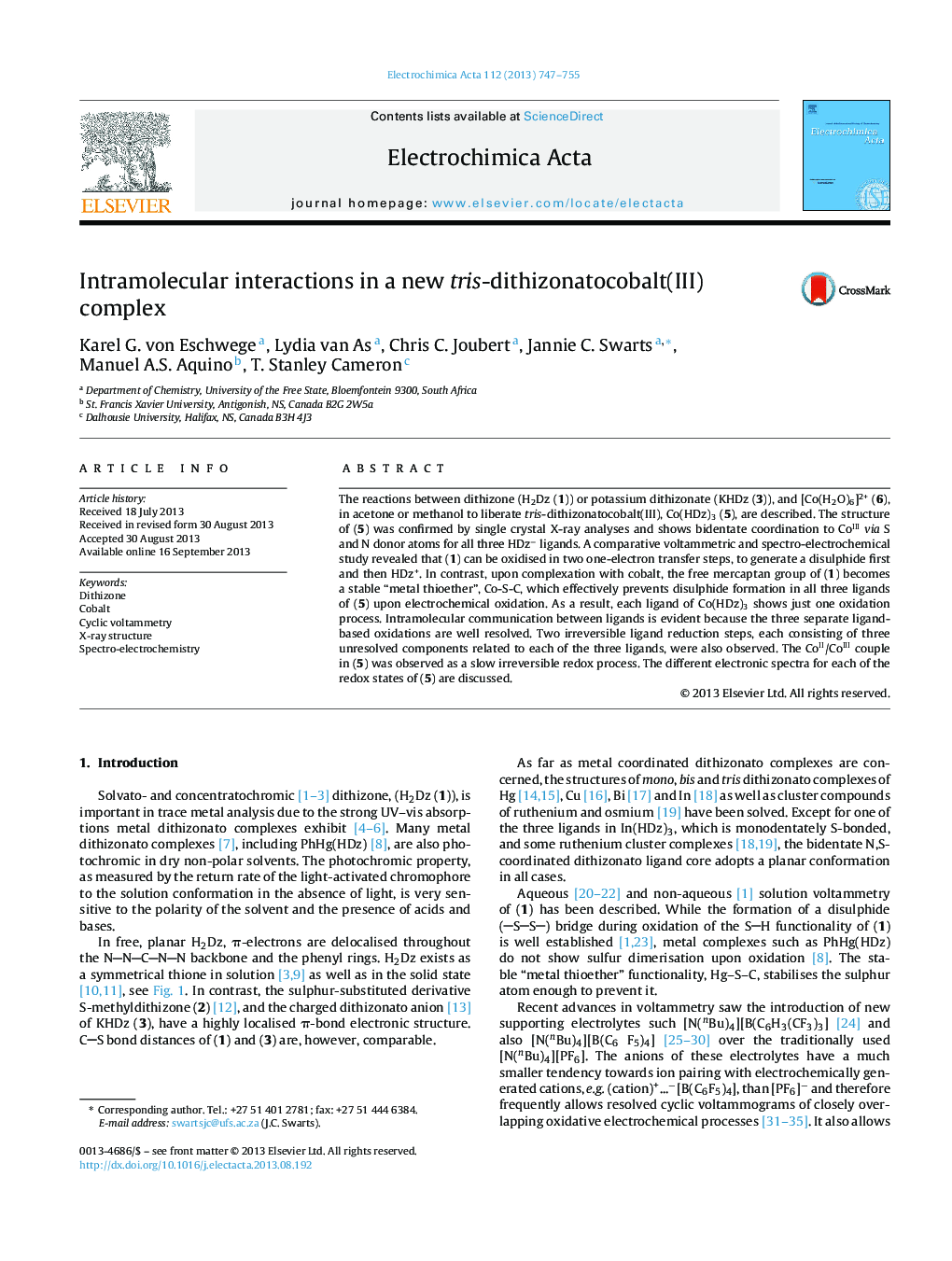 Intramolecular interactions in a new tris-dithizonatocobalt(III) complex