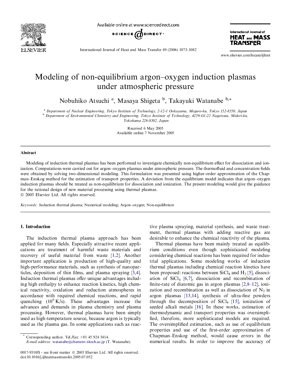 Modeling of non-equilibrium argon–oxygen induction plasmas under atmospheric pressure