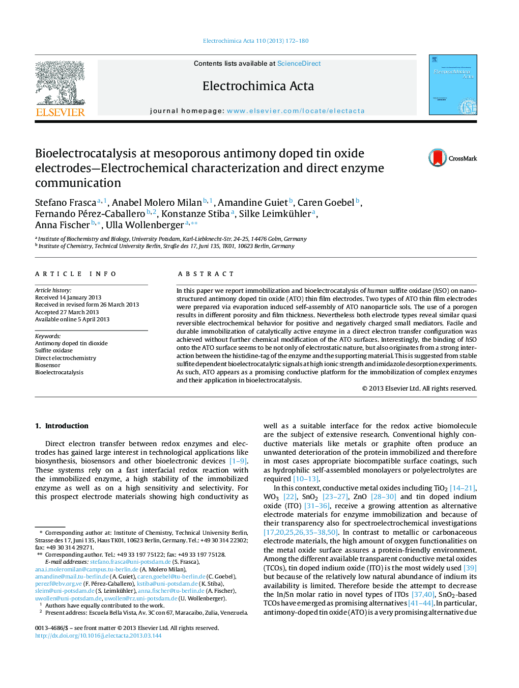 Bioelectrocatalysis at mesoporous antimony doped tin oxide electrodes-Electrochemical characterization and direct enzyme communication