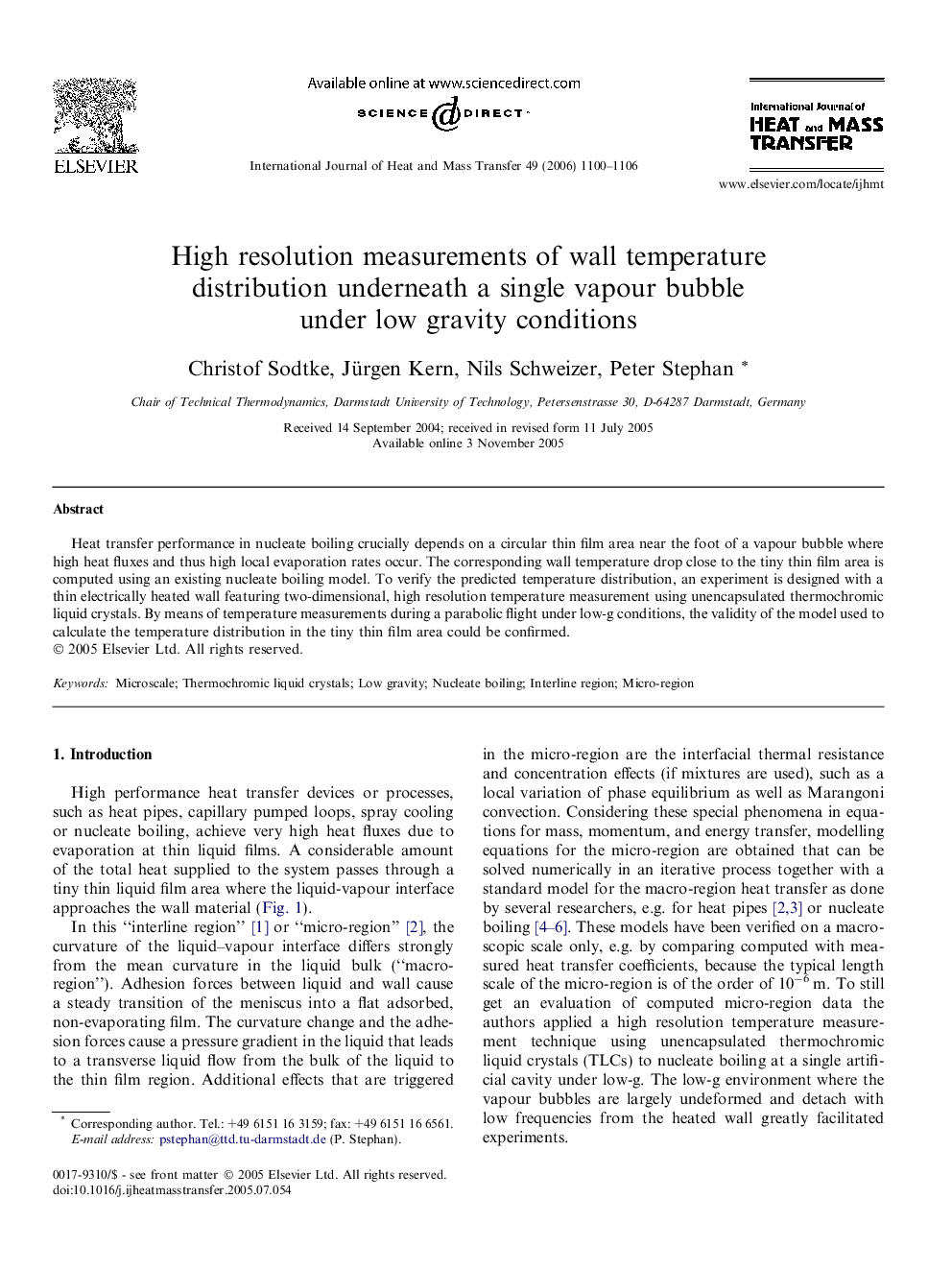 High resolution measurements of wall temperature distribution underneath a single vapour bubble under low gravity conditions