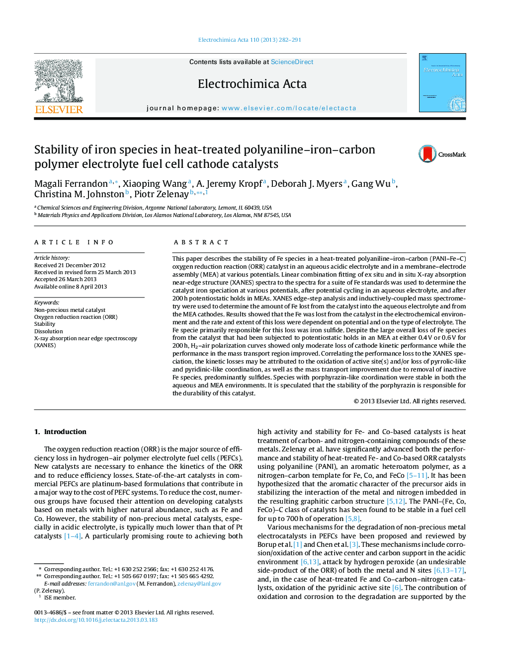 Stability of iron species in heat-treated polyaniline-iron-carbon polymer electrolyte fuel cell cathode catalysts