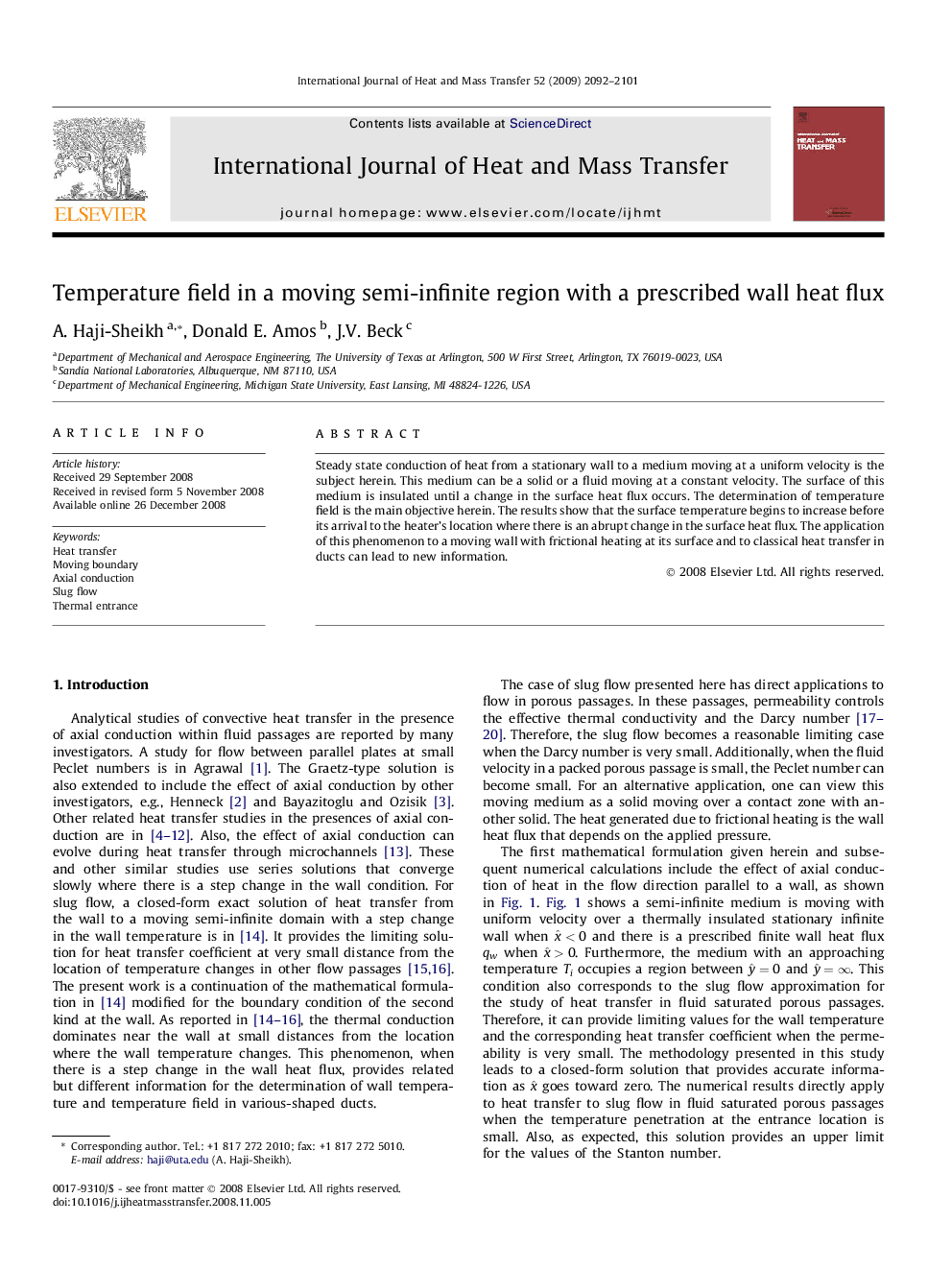 Temperature field in a moving semi-infinite region with a prescribed wall heat flux